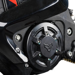 Motor housing with the Arctic Leopard logo cover and chain drive on the XE Pro R